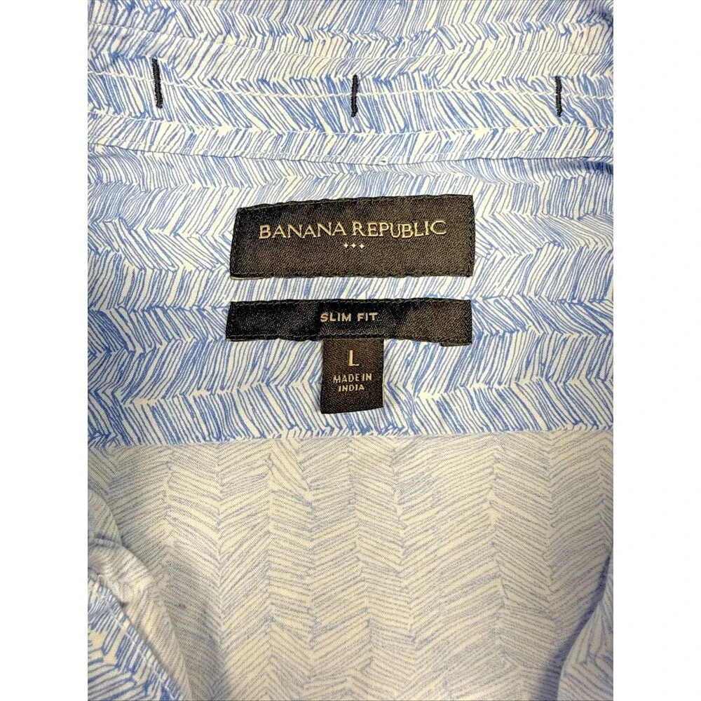 Banana Republic Men's Large Slim Fit Blue Geometric Cotton Button Up Shirt